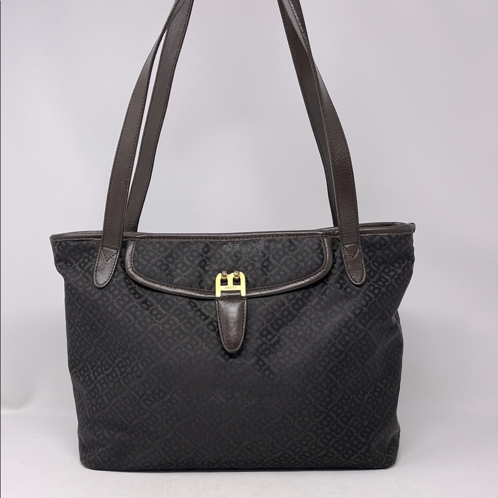 BALLY Giaguaro Brown Monogram Nylon and Leather Trim Tote Handbag Made in Italy